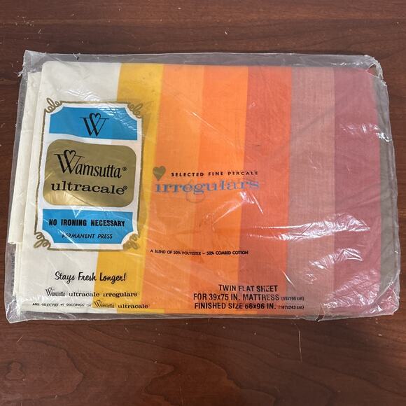 Vintage Wamsutta Twin Flat Sheet No Iron Ultracale Tomorrow’s Rainbow Irregulars - Picture 1 of 8